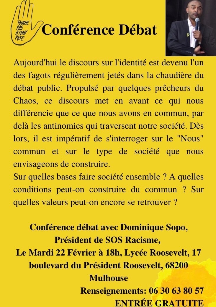 Conférence débat avec Dominique Sopo, Président de Sos Racisme